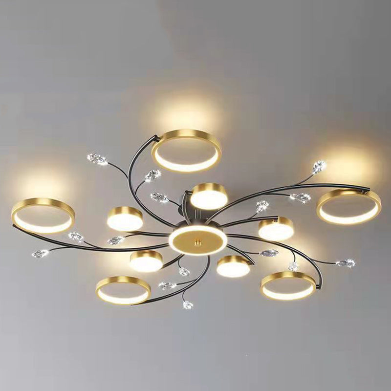 Lustre semi-encastré à LED en métal acrylique silicone cristal rond Blossom nordique contemporain pour salon 