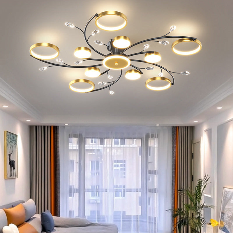 Lustre semi-encastré à LED en métal acrylique silicone cristal rond Blossom nordique contemporain pour salon 