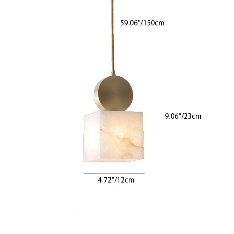 Lustre Suspendu Cylindrique en Marbre de Luxe Contemporain avec Dessus en Laiton 1-Lumière pour Chambre 