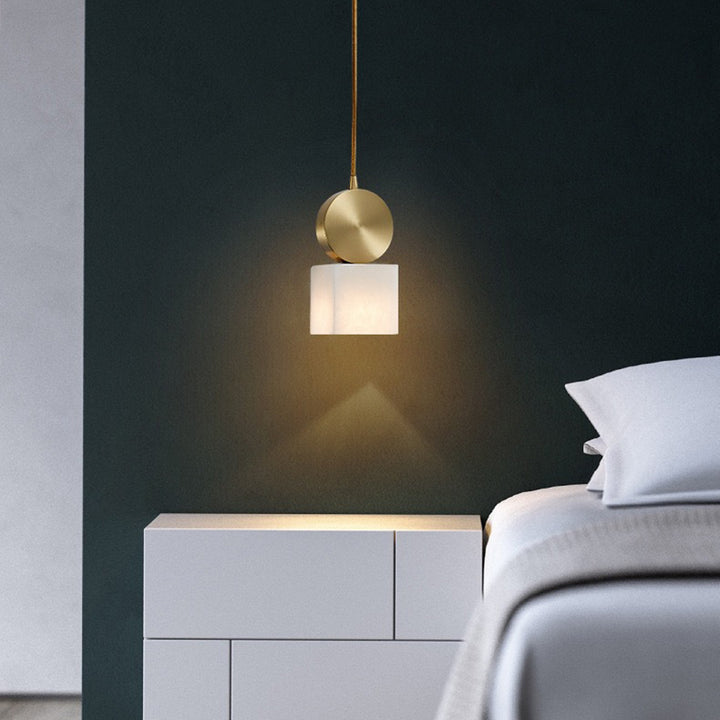 Lustre Suspendu Cylindrique en Marbre de Luxe Contemporain avec Dessus en Laiton 1-Lumière pour Chambre 