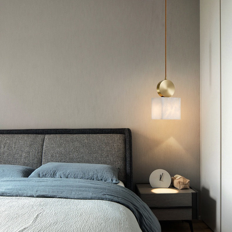 Lustre Suspendu Cylindrique en Marbre de Luxe Contemporain avec Dessus en Laiton 1-Lumière pour Chambre 