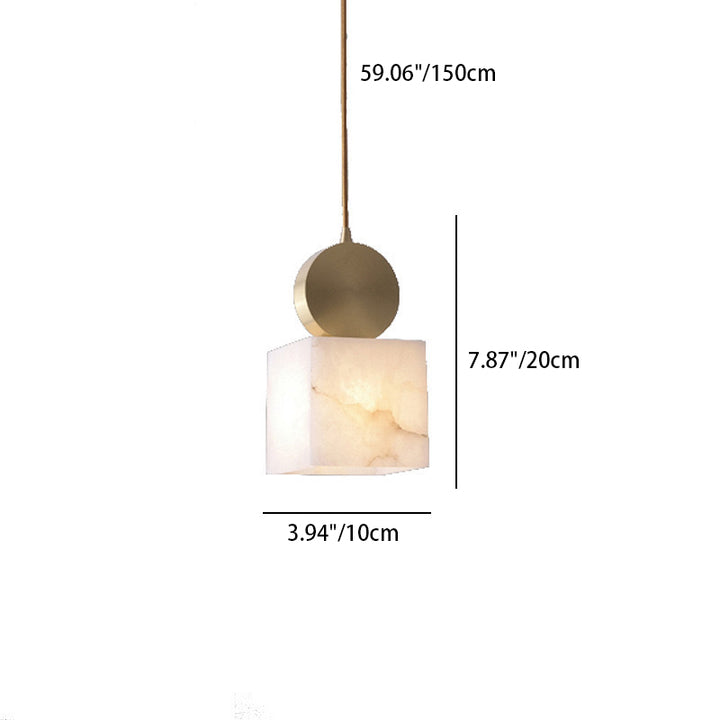 Lustre Suspendu Cylindrique en Marbre de Luxe Contemporain avec Dessus en Laiton 1-Lumière pour Chambre 