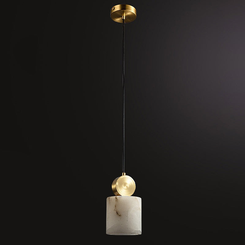Lustre Suspendu Cylindrique en Marbre de Luxe Contemporain avec Dessus en Laiton 1-Lumière pour Chambre 