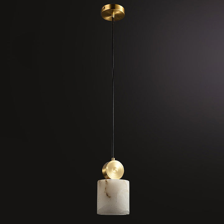 Lustre Suspendu Cylindrique en Marbre de Luxe Contemporain avec Dessus en Laiton 1-Lumière pour Chambre 