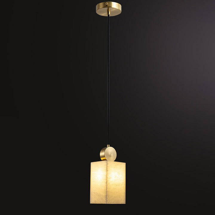 Lustre Suspendu Cylindrique en Marbre de Luxe Contemporain avec Dessus en Laiton 1-Lumière pour Chambre 