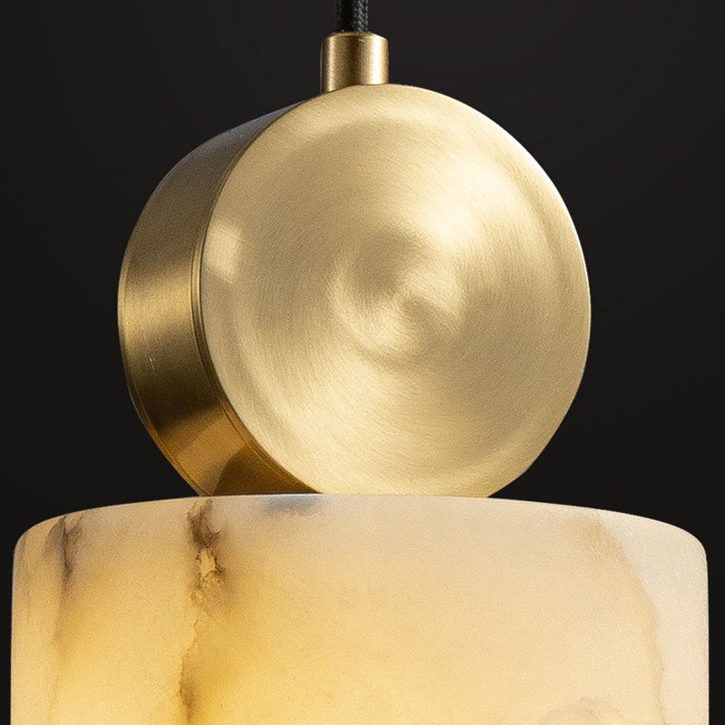 Lustre Suspendu Cylindrique en Marbre de Luxe Contemporain avec Dessus en Laiton 1-Lumière pour Chambre 