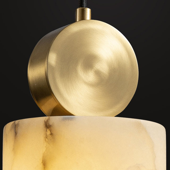 Lustre Suspendu Cylindrique en Marbre de Luxe Contemporain avec Dessus en Laiton 1-Lumière pour Chambre 