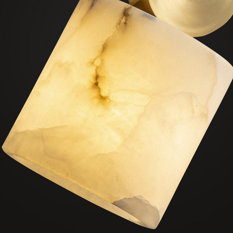 Lustre Suspendu Cylindrique en Marbre de Luxe Contemporain avec Dessus en Laiton 1-Lumière pour Chambre 