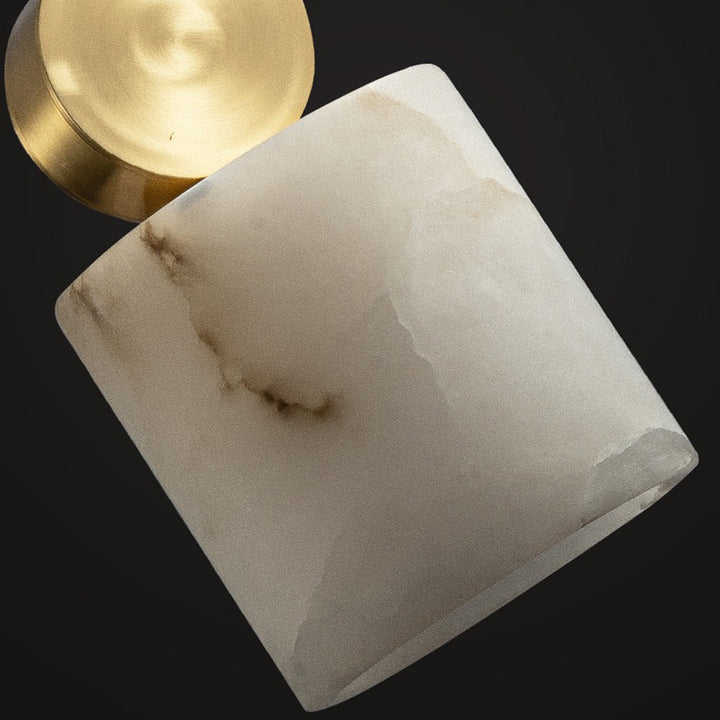 Lustre Suspendu Cylindrique en Marbre de Luxe Contemporain avec Dessus en Laiton 1-Lumière pour Chambre 
