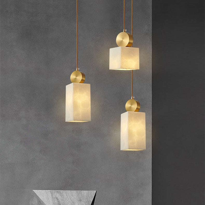 Lustre Suspendu Cylindrique en Marbre de Luxe Contemporain avec Dessus en Laiton 1-Lumière pour Chambre 