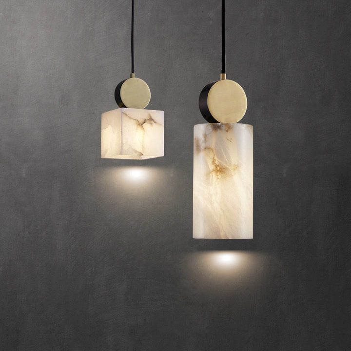Lustre Suspendu Cylindrique en Marbre de Luxe Contemporain avec Dessus en Laiton 1-Lumière pour Chambre 