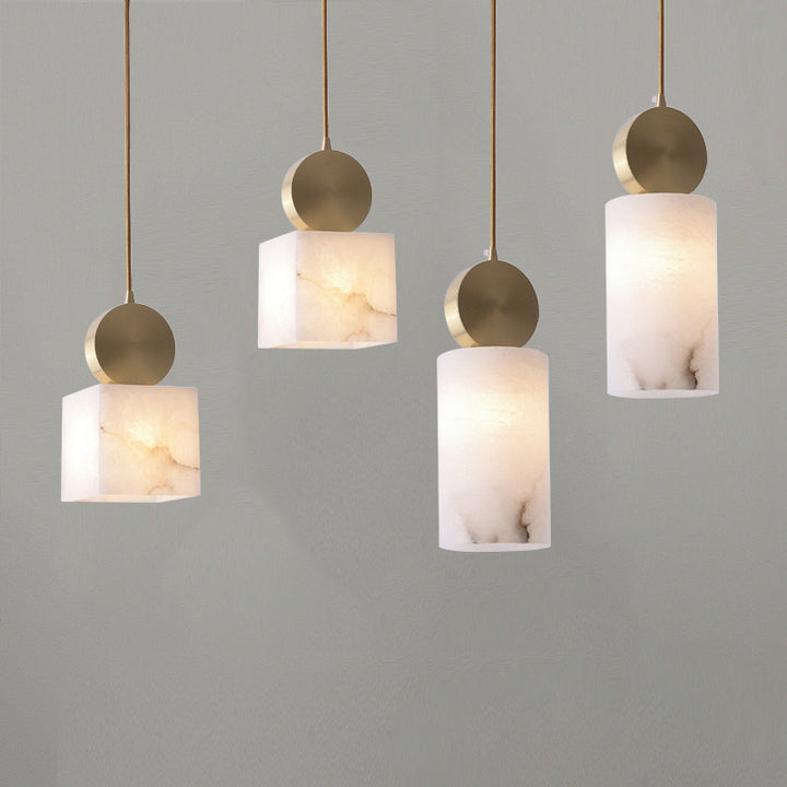 Lustre Suspendu Cylindrique en Marbre de Luxe Contemporain avec Dessus en Laiton 1-Lumière pour Chambre 