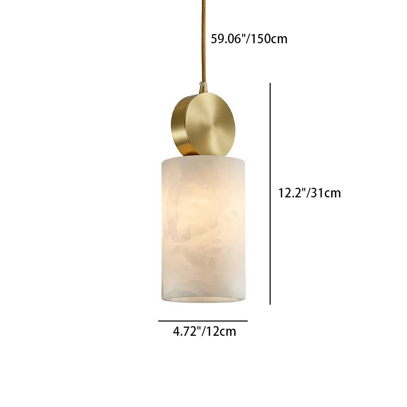 Lustre Suspendu Cylindrique en Marbre de Luxe Contemporain avec Dessus en Laiton 1-Lumière pour Chambre 