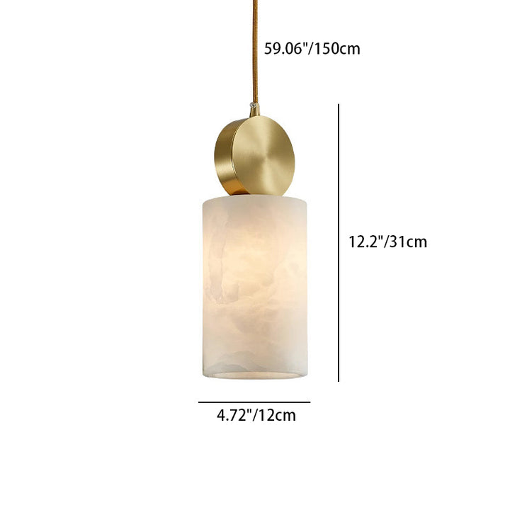 Lustre Suspendu Cylindrique en Marbre de Luxe Contemporain avec Dessus en Laiton 1-Lumière pour Chambre 