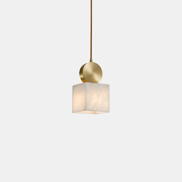 Lustre Suspendu Cylindrique en Marbre de Luxe Contemporain avec Dessus en Laiton 1-Lumière pour Chambre 