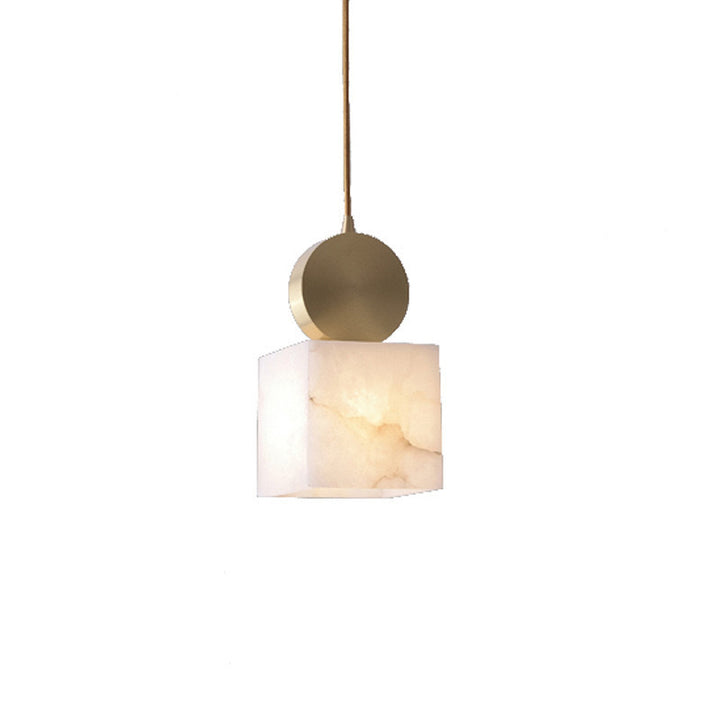 Lustre Suspendu Cylindrique en Marbre de Luxe Contemporain avec Dessus en Laiton 1-Lumière pour Chambre 