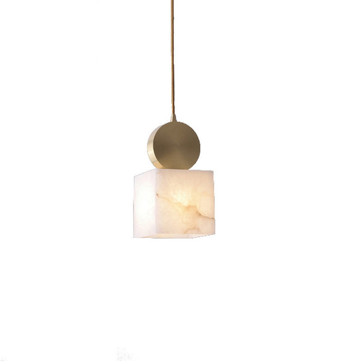 Lustre Suspendu Cylindrique en Marbre de Luxe Contemporain avec Dessus en Laiton 1-Lumière pour Chambre 