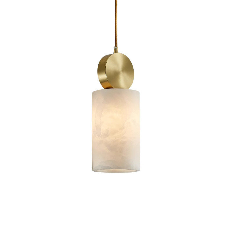 Lustre Suspendu Cylindrique en Marbre de Luxe Contemporain avec Dessus en Laiton 1-Lumière pour Chambre 