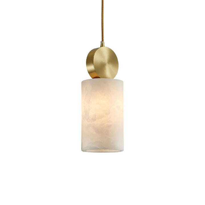 Lustre Suspendu Cylindrique en Marbre de Luxe Contemporain avec Dessus en Laiton 1-Lumière pour Chambre 