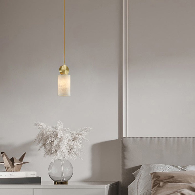 Lustre Suspendu Cylindrique en Marbre de Luxe Contemporain avec Dessus en Laiton 1-Lumière pour Chambre 