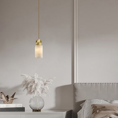Contemporary Luxury Square Copper Marble 1-Light Pendant Light For Bedroom