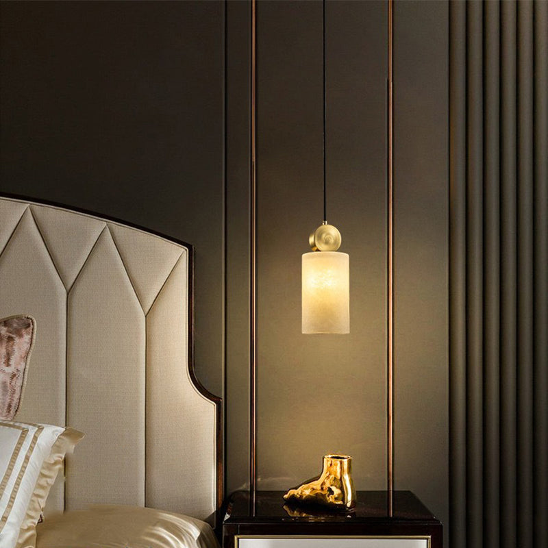 Lustre Suspendu Cylindrique en Marbre de Luxe Contemporain avec Dessus en Laiton 1-Lumière pour Chambre 