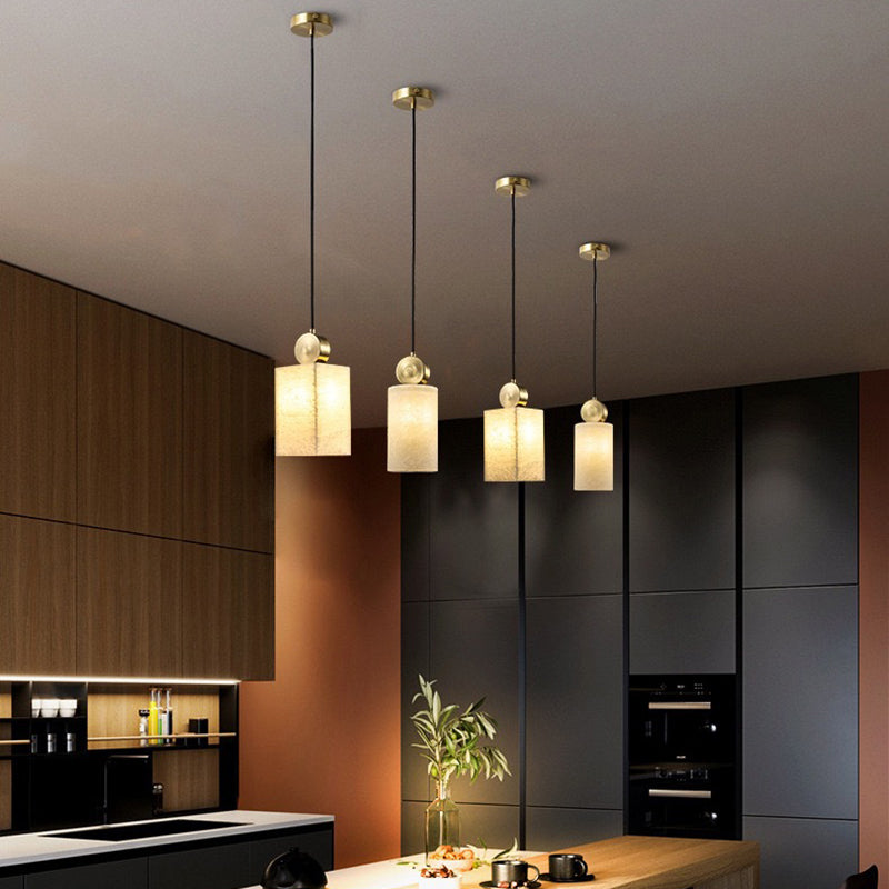 Lustre Suspendu Cylindrique en Marbre de Luxe Contemporain avec Dessus en Laiton 1-Lumière pour Chambre 