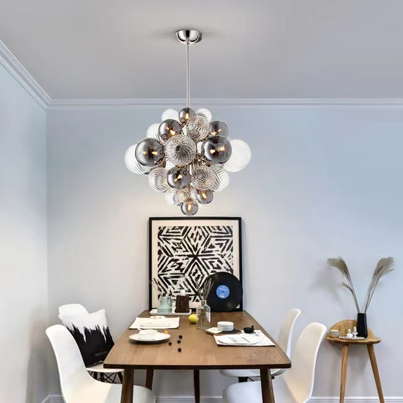 Modern Art Deco Ballon-shaped Glass Iron 19-Light Chandelier for Living Room