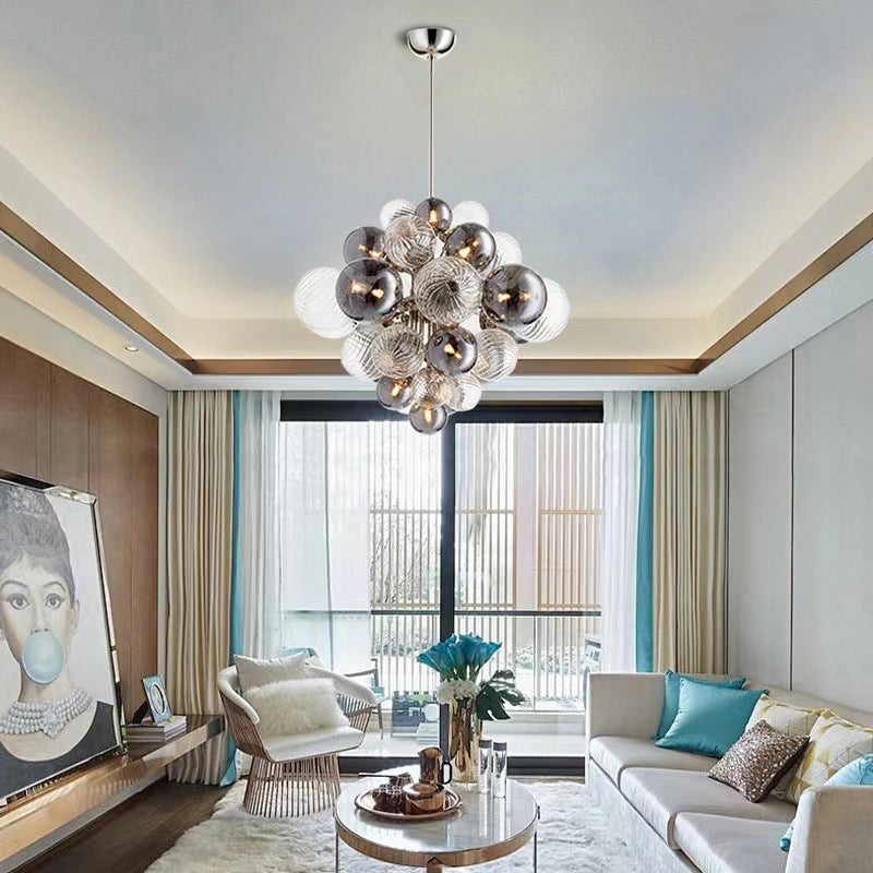 Modern Art Deco Ballon-shaped Glass Iron 19-Light Chandelier for Living Room