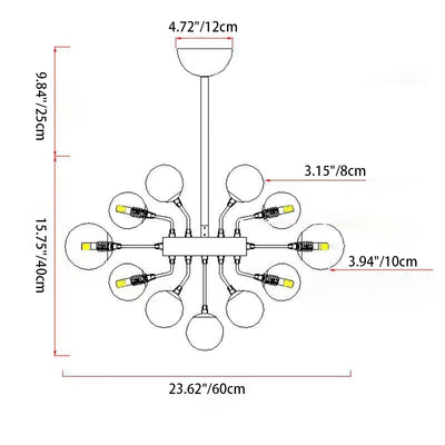 Modern Art Deco Ballon-shaped Glass Iron 19-Light Chandelier for Living Room
