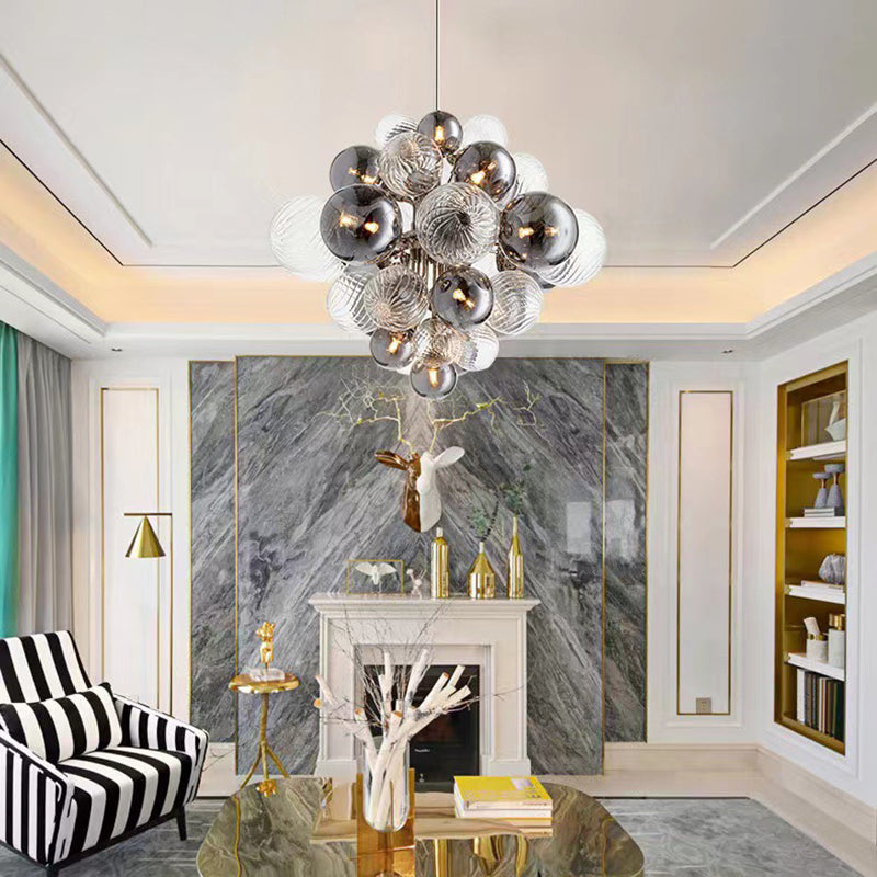 Modern Art Deco Ballon-shaped Glass Iron 19-Light Chandelier for Living Room