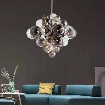 Modern Art Deco Ballon-shaped Glass Iron 19-Light Chandelier for Living Room