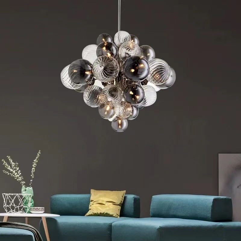 Modern Art Deco Ballon-shaped Glass Iron 19-Light Chandelier for Living Room
