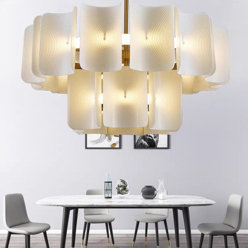 Round French LED Chandelier with 2-Tier Design – Copper &amp; Acrylic Fixture for Living Room