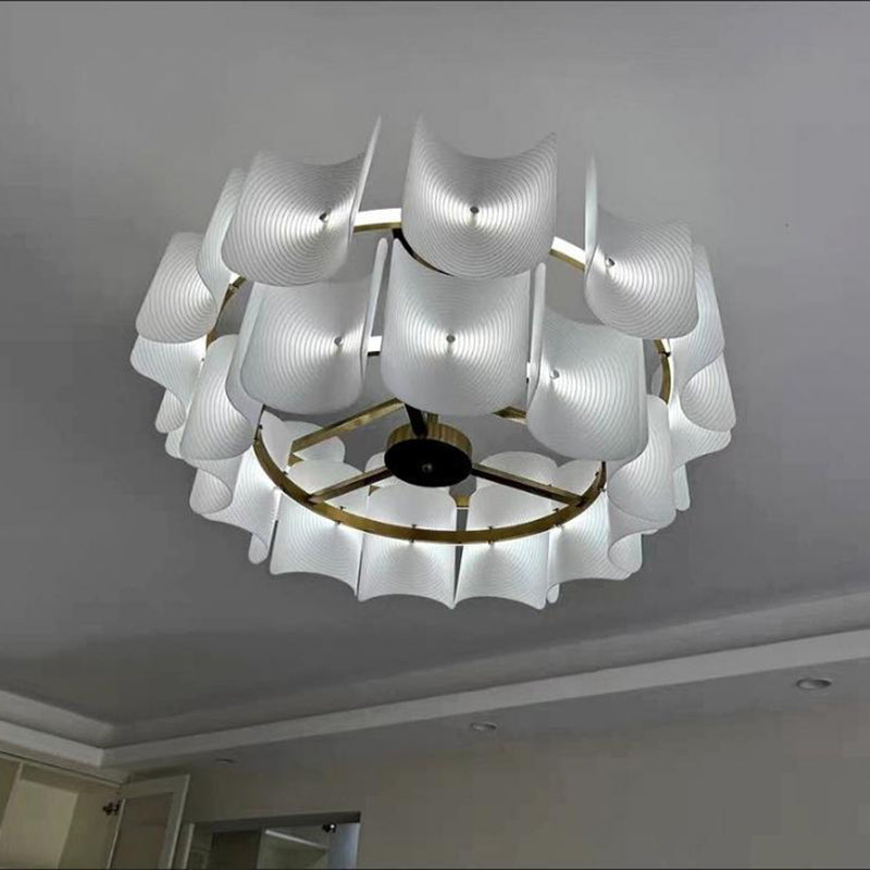 Round French LED Chandelier with 2-Tier Design – Copper &amp; Acrylic Fixture for Living Room