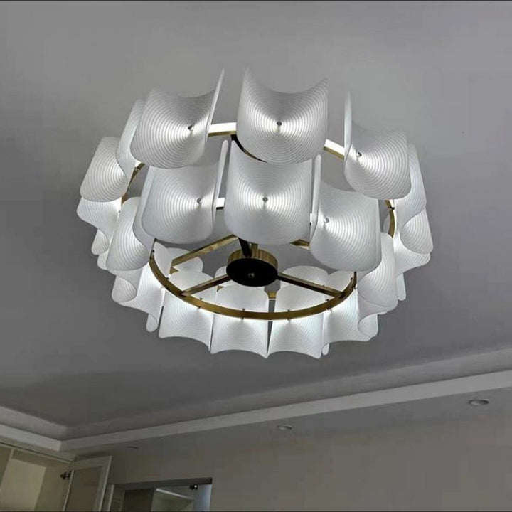 Round French LED Chandelier with 2-Tier Design – Copper &amp; Acrylic Fixture for Living Room