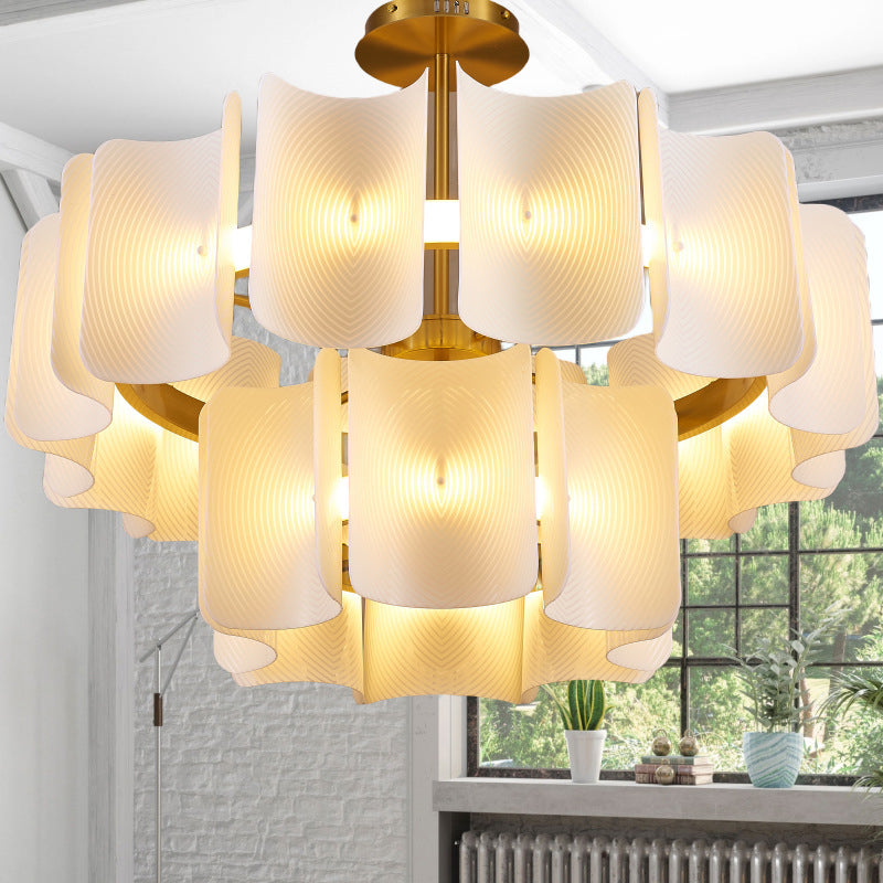Round French LED Chandelier with 2-Tier Design – Copper &amp; Acrylic Fixture for Living Room