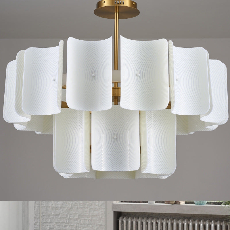 Round French LED Chandelier with 2-Tier Design – Copper &amp; Acrylic Fixture for Living Room