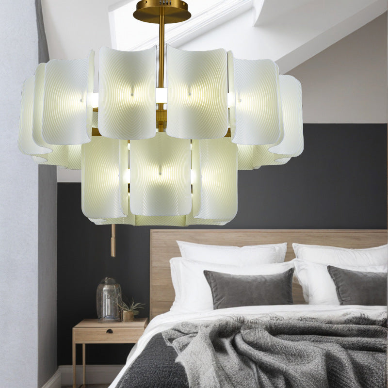 Round French LED Chandelier with 2-Tier Design – Copper &amp; Acrylic Fixture for Living Room