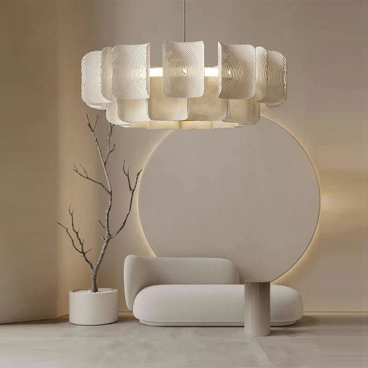 Round French LED Chandelier with 2-Tier Design – Copper &amp; Acrylic Fixture for Living Room