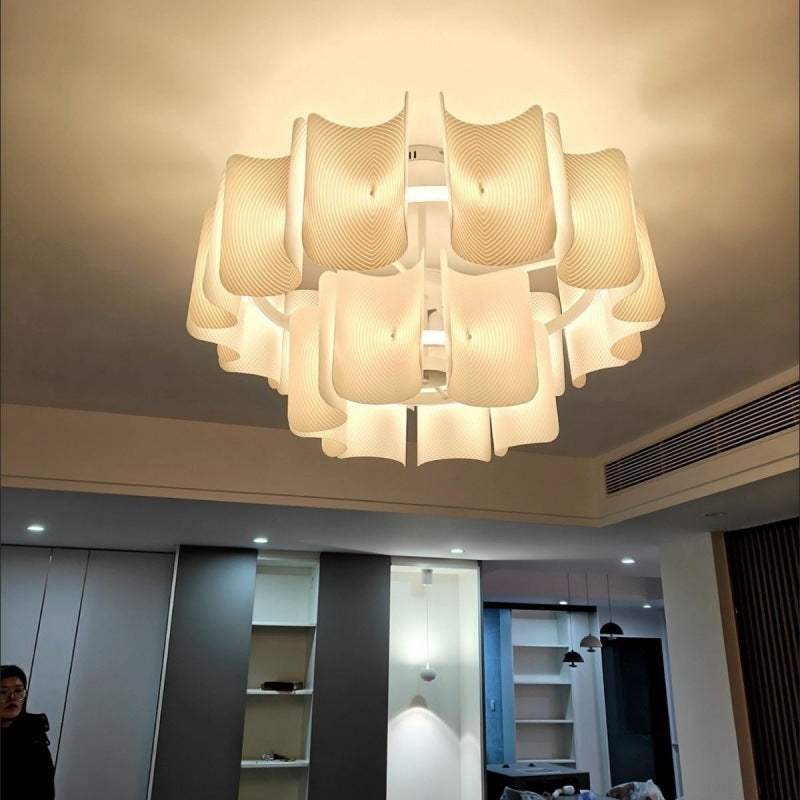 Round French LED Chandelier with 2-Tier Design – Copper &amp; Acrylic Fixture for Living Room