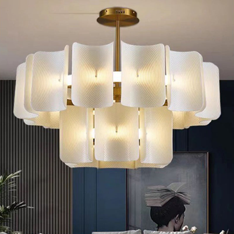 Round French LED Chandelier with 2-Tier Design – Copper &amp; Acrylic Fixture for Living Room