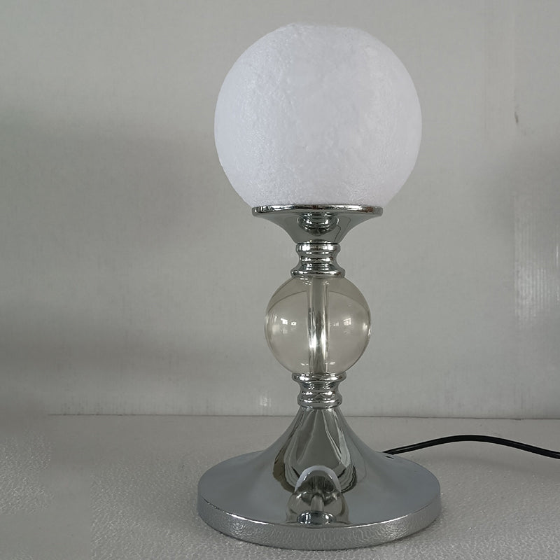 Zeitgenössische Mondglobus Tischlampe – 1-Licht Design aus Eisen, Kunststoff & Glas für das Schlafzimmer 
