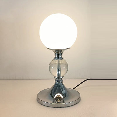 Zeitgenössische Mondglobus Tischlampe – 1-Licht Design aus Eisen, Kunststoff & Glas für das Schlafzimmer 