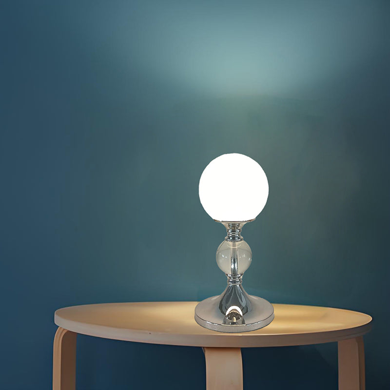 Zeitgenössische Mondglobus Tischlampe – 1-Licht Design aus Eisen, Kunststoff & Glas für das Schlafzimmer 
