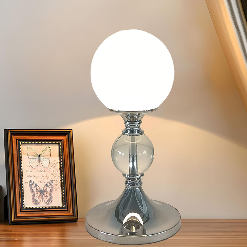 Zeitgenössische Mondglobus Tischlampe – 1-Licht Design aus Eisen, Kunststoff & Glas für das Schlafzimmer 