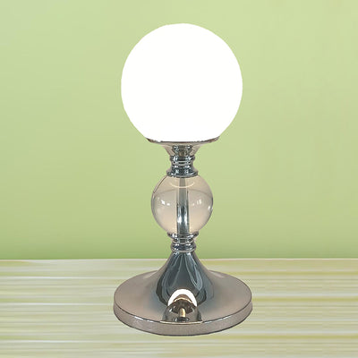Zeitgenössische Mondglobus Tischlampe – 1-Licht Design aus Eisen, Kunststoff & Glas für das Schlafzimmer 