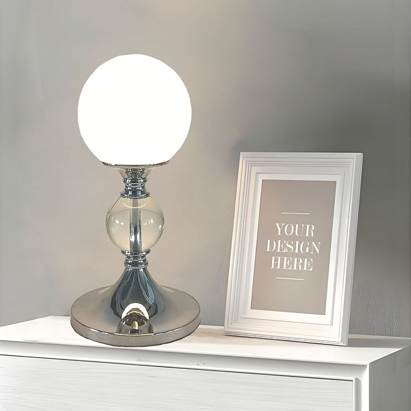 Zeitgenössische Mondglobus Tischlampe – 1-Licht Design aus Eisen, Kunststoff & Glas für das Schlafzimmer 