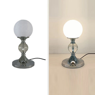 Zeitgenössische Mondglobus Tischlampe – 1-Licht Design aus Eisen, Kunststoff & Glas für das Schlafzimmer 