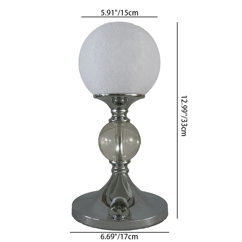 Zeitgenössische Mondglobus Tischlampe – 1-Licht Design aus Eisen, Kunststoff & Glas für das Schlafzimmer 